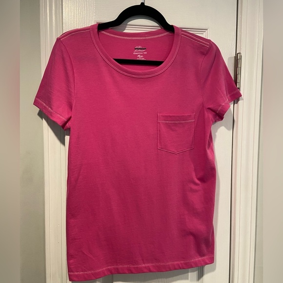 NWOT J. Crew Size S Neon Pink Short Sleeve Crew Neck Pocket Tee Shirt - Picture 1 of 10